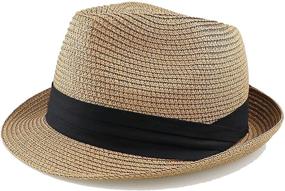 img 4 attached to 🎩 Children's Straw Sun Beach Fedora Hat with Short Brim - Fedora for Boys Girls (20.5" - 2-5 Years; 21.26" - 5-10 Years)