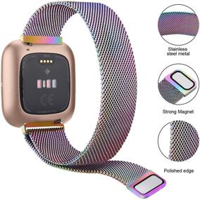 img 3 attached to Set of 2 Stainless Steel Mesh Bands for Fitbit Versa/Fitbit Versa 2/Fitbit Versa Lite - Breathable Wristband Straps with Adjustable Magnet Lock, Small Size, Black+Colorful