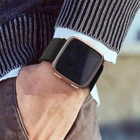 img 1 attached to Set of 2 Stainless Steel Mesh Bands for Fitbit Versa/Fitbit Versa 2/Fitbit Versa Lite - Breathable Wristband Straps with Adjustable Magnet Lock, Small Size, Black+Colorful