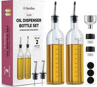 sleek design oil and vinegar dispenser set - premium olive oil and vinegar bottles - 🍶 convenient refill funnel - includes 4 pouring spouts and labels - glass oil bottle set for kitchen logo