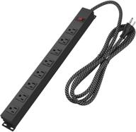 metal mountable surge protector power strip with 8 outlets, wide spaced heavy duty power strip, 6ft braided extension cord 14awg 300j 15a 125v 1875w 60hz for home office school shop industrial garage logo