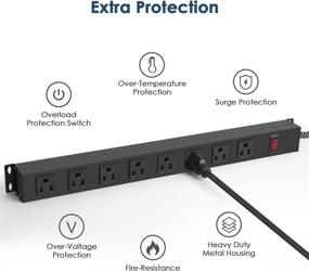 img 2 attached to Metal Mountable Surge Protector Power Strip with 8 Outlets, Wide Spaced Heavy Duty Power Strip, 6FT Braided Extension Cord 14AWG 300J 15A 125V 1875W 60Hz for Home Office School Shop Industrial Garage