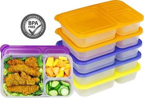 img 3 attached to 🍱 Convenient 6 Pack - SimpleHouseware Color Reusable 3-Compartment Meal Prep Containers (36 ounces)