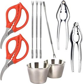 img 4 attached to Seafood Tool Set for Two: Seafood Scissors, Crab Crackers, Seafood Forks, and Butter Cups 🦞 - Reusable & Washable Seafood Cracker Set - Stainless Steel Lobster Cracker for Cutting & Digging