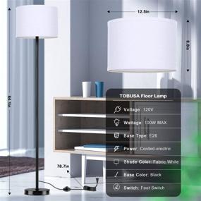 img 3 attached to 💡 Simple Modern LED Standing Floor Lamp with Shade, Ideal for Living Room Bedroom Office Study Room, Black Pole Lights with Convenient Foot Switch, White Fabric Stand Up Lamp, E26 Base