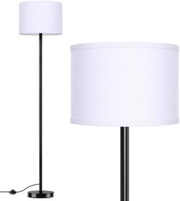 img 4 attached to 💡 Simple Modern LED Standing Floor Lamp with Shade, Ideal for Living Room Bedroom Office Study Room, Black Pole Lights with Convenient Foot Switch, White Fabric Stand Up Lamp, E26 Base