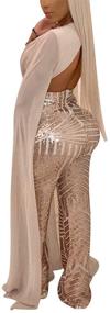 img 3 attached to Aro Lora Women's Sparkly V-neck Sequin Mesh Bodycon Long Pants Party Jumpsuits Rompers