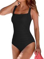 👙 coastal rose women's ruched one piece swimsuits for slimming and modest swimwear logo