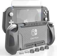 ⚪️ heystop grey case for nintendo switch lite - includes tempered glass screen protector, 6 thumb grips, tpu protective cover with anti-scratch/anti-dust logo