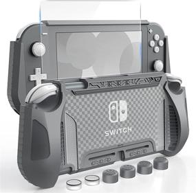 img 4 attached to ⚪️ HEYSTOP Grey Case for Nintendo Switch Lite - Includes Tempered Glass Screen Protector, 6 Thumb Grips, TPU Protective Cover with Anti-Scratch/Anti-Dust