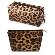 🐆 oxytra 2-piece leopard cosmetic bag set - waterproof travel makeup organizer pu leather toiletry bags with leopard print logo