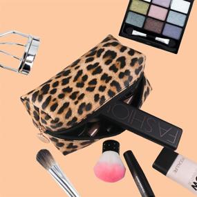 img 2 attached to 🐆 OXYTRA 2-Piece Leopard Cosmetic Bag Set - Waterproof Travel Makeup Organizer PU Leather Toiletry Bags with Leopard Print