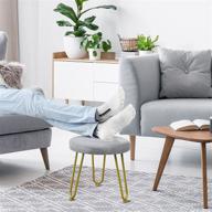 🪑 polyjkl small ottoman: round foot stool in gray velvet, footrest with 3 golden metal legs for living room and bedroom, h12 x l12 x w11.5 logo