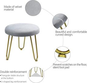 img 1 attached to 🪑 Polyjkl Small Ottoman: Round Foot Stool in Gray Velvet, Footrest with 3 Golden Metal Legs for Living Room and Bedroom, H12 x L12 x W11.5