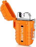 🔥 orange waterproof flameless electric lighter - dual arc plasma beam lighter - usb rechargeable - windproof - no butane – perfect lighter for indoor and outdoor activities logo