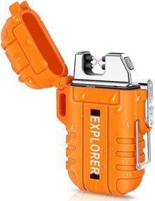 img 4 attached to 🔥 Оранжевый водонепроницаемый беспламенный электрический зажигалка - двойной дуговой плазменный зажигалка - USB-заряжаемая - ветрозащитная - без бутана - идеальная зажигалка для помещений и открытых мероприятий