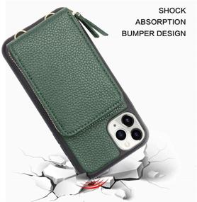 img 3 attached to 📱 JLFCH iPhone 11 Pro Max Wallet Case - Stylish Crossbody Case with Zipper Pocket, Credit Card Holder, and Wrist Strap - Midnight Green - 6.5 inch