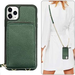 img 1 attached to 📱 JLFCH iPhone 11 Pro Max Wallet Case - Stylish Crossbody Case with Zipper Pocket, Credit Card Holder, and Wrist Strap - Midnight Green - 6.5 inch