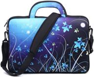 🌸 meffort inc 15-15.6 inch water-resistant neoprene laptop briefcase bag carrying case - blue mini flower swirl logo