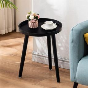 img 4 attached to 🌑 APICIZON Black Round Side Table Tray Nightstand Sofa Coffee End Table for Living Room Bedroom Small Spaces Easy Assembly Bedside Table 15 x 18 Inches Black