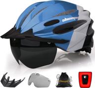 shinmax bike helmet with usb charging light & detachable magnetic goggles - removable sun visor & portable bag included - adjustable cycling helmet logo