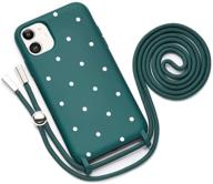 necklace phone cover compatible with iphone 12 / iphone 12 pro case with cord strap soft silicone crossbody lanyard bumper dark green with pattern white dots logo