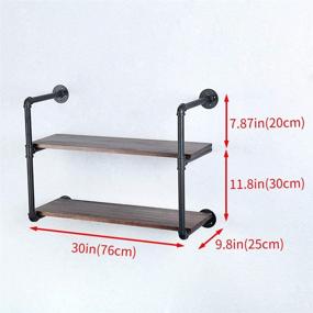 img 2 attached to Rustic Industrial Pipe Shelving: 30in Wall Mounted Metal Floating Shelves with Real Wood – Steampunk Style Book Display Unit for Farmhouse Kitchen, Bar or Living Space (2 Tier)