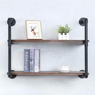 rustic industrial pipe shelving: 30in wall mounted metal floating shelves with real wood – steampunk style book display unit for farmhouse kitchen, bar or living space (2 tier) logo