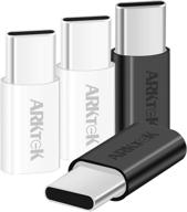 🔌 адаптер usb-c arktek: мини алюминиевый женский micro usb к мужскому usb c для передачи данных и зарядки - chromebook galaxy, s20 note 10, pixel 4 и другие (черный/белый, 4 шт.) логотип