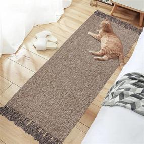 img 4 attached to 🏷️ Washable Cotton Runner Rug – Brown, 23.6" x 70" - Bathroom Rugs Runner with Woven, Braided Tassel Design – Ideal Floor Rug for Laundry Room, Kitchen, Bathroom, or Bedroom – USTIDE Doormat