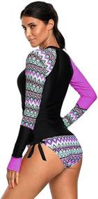 img 2 attached to 👙 Obosoyo Women's Long Sleeve Rash Guard UPF 50+ with Plus Size Vibrant Print Tankini Swimsuit