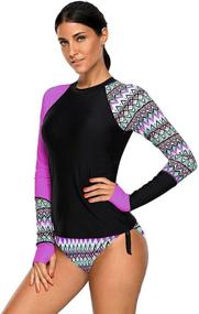 img 1 attached to 👙 Obosoyo Women's Long Sleeve Rash Guard UPF 50+ with Plus Size Vibrant Print Tankini Swimsuit