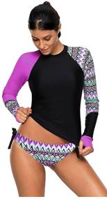 img 3 attached to 👙 Obosoyo Women's Long Sleeve Rash Guard UPF 50+ with Plus Size Vibrant Print Tankini Swimsuit