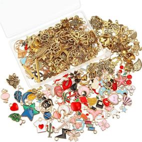 img 2 attached to 🐾 200 Assorted Gold Plated Enamel Pendants Charms Necklace Bracelet - Animal, Moon, Star, Fruit - Dainty Dangle Charm Pendant for Jewelry Accessories DIY Making and Crafting