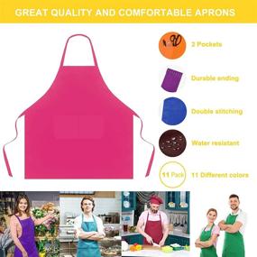img 3 attached to 🎨 Versatile 11 Pack Plain Color Bib Bulk Aprons: Waterproof, Multicolor Kitchen Aprons for Women Men Chef, Baking Painting Artist Cooking - Includes 2 Pockets!
