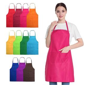 img 4 attached to 🎨 Versatile 11 Pack Plain Color Bib Bulk Aprons: Waterproof, Multicolor Kitchen Aprons for Women Men Chef, Baking Painting Artist Cooking - Includes 2 Pockets!