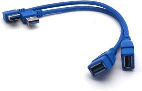 img 2 attached to 💻 Antrader SuperSpeed USB 3.0 Male to Female Extension Cable - 90 Degree Angle Data Converter Adapter - Blue | Left + Right