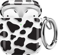 🐄 maxjoy clear cow print airpods case cover - cute soft tpu protective shockproof cover with keychain for apple airpods wireless charging case 2&1 - ideal for girls, women, men - cow design logo