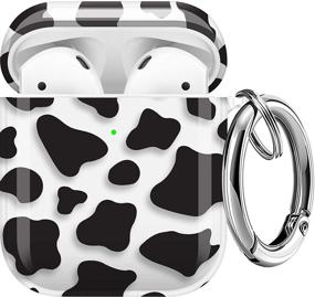 img 4 attached to 🐄 Maxjoy Clear Cow Print AirPods Case Cover - Cute Soft TPU Protective Shockproof Cover with Keychain for Apple AirPods Wireless Charging Case 2&1 - Ideal for Girls, Women, Men - Cow Design