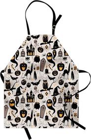 img 3 attached to 🎃 Lunarable Vintage Halloween Apron - Cartoon Jack o' Lantern, Tombstone, Skulls, and Bones Design - Unisex Kitchen Bib with Adjustable Neck for Cooking, Gardening - Adult Size - Pale Grey