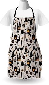 img 2 attached to 🎃 Lunarable Vintage Halloween Apron - Cartoon Jack o' Lantern, Tombstone, Skulls, and Bones Design - Unisex Kitchen Bib with Adjustable Neck for Cooking, Gardening - Adult Size - Pale Grey