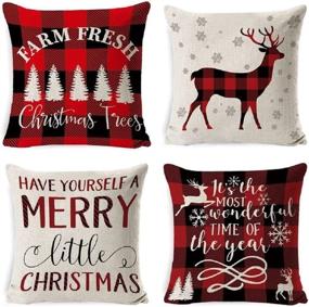 img 4 attached to 🎄 Christmas Throw Pillow Set: Festive Home Decorative Covers for Christmas Pillows - Set of 4 Cotton Linen Covers, 18" x 18