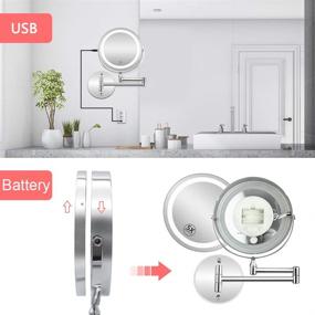 img 2 attached to 💡 5X LED Wall Mounted Makeup Mirror – Dimmable Lights, Stainless Steel, Magnifying, Touch Screen, USB & AAA Batteries – Dual Power Source for Bathroom