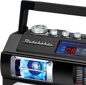 img 2 attached to 🎵 Старинный уличный музыкальный бумбокс Studebaker SB2145S - стиль 80-х с FM-радио, CD-плеером, светодиодным эквалайзером, 10 вт RMS, переменным и постоянным током - серебристая отделка.