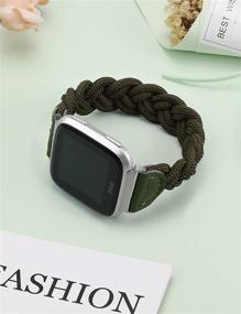 img 1 attached to 🌿 Wearlizer Cute Army Green Elastic Braided Wristband for Fitbit Versa 2: XS Size