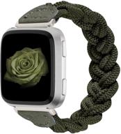 🌿 wearlizer cute army green elastic braided wristband for fitbit versa 2: xs size logo