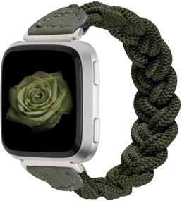 img 4 attached to 🌿 Wearlizer Cute Army Green Elastic Braided Wristband for Fitbit Versa 2: XS Size