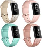 🌊 водонепроницаемые силиконовые ремешки для fitbit charge 4 / charge 3 - набор из 4 заменяемых браслетов для женщин и мужчин (без трекера) - small, shine rose gold, shine gold, mint green, pink. логотип