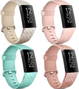 img 4 attached to 🌊 Водонепроницаемые силиконовые ремешки для Fitbit Charge 4 / Charge 3 - набор из 4 заменяемых браслетов для женщин и мужчин (без трекера) - Small, Shine Rose Gold, Shine Gold, Mint Green, Pink.