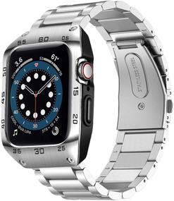 img 4 attached to 🤘 Ремешок HATALKIN для Apple Watch 44 мм с металлическим бамперным чехлом: прочные мужские браслеты для SE/iWatch Series 6 5 4 - защитник из нержавеющей стали